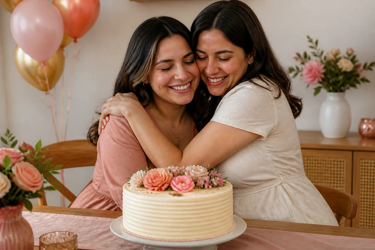 Dos hermanas celebrando juntas un cumpleaños
