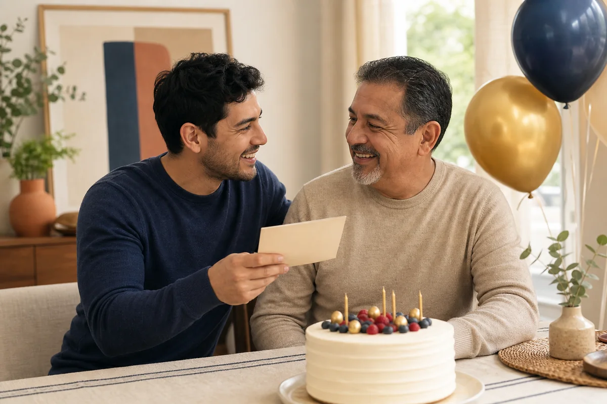 Sobrino felicitando a su tío durante una celebración familiar