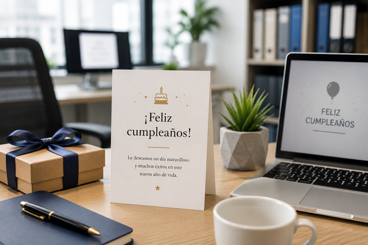 Mensaje de cumpleaños formal para el trabajo Tarjeta con mensaje de cumpleaños formal en un entorno de trabajo
